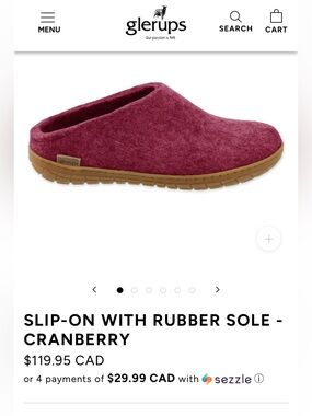 Glerups Women's Wool Slip-On Rubber Soled Slippers in Cranberry Size 37 like new